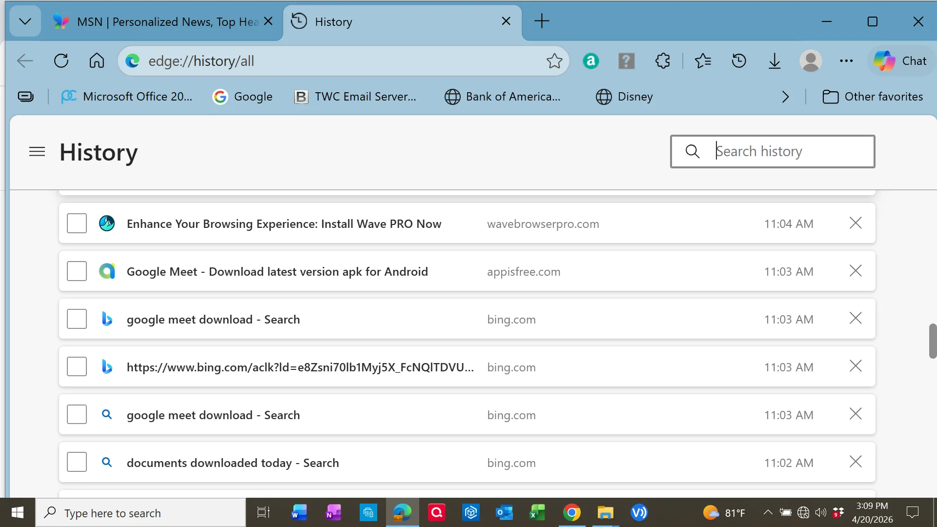 User searching for Google Meet and attempting downloads