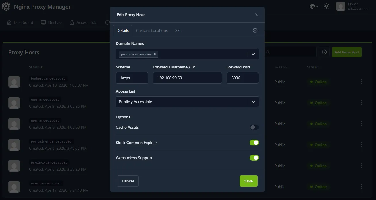 Nginx Proxy Manager configuration