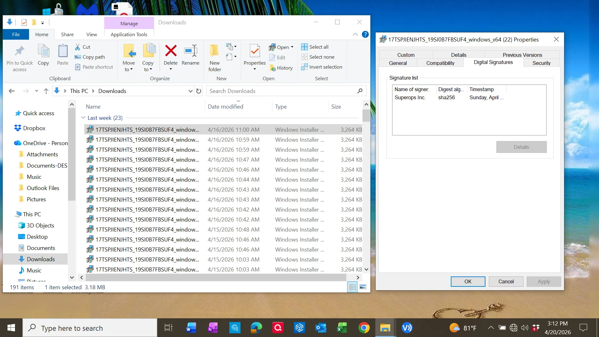 Digital signature showing SuperOps Inc as signer