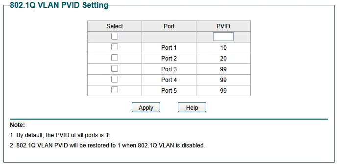 Switch 1 PVID configuration